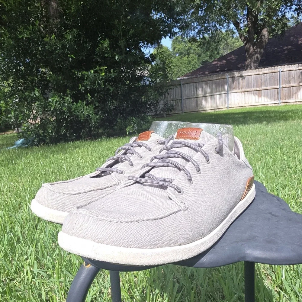 OluKai Nohea Moku Mens Fog Grey Canvas Boat Shoes Sneaker 10283-FGFG (A26)